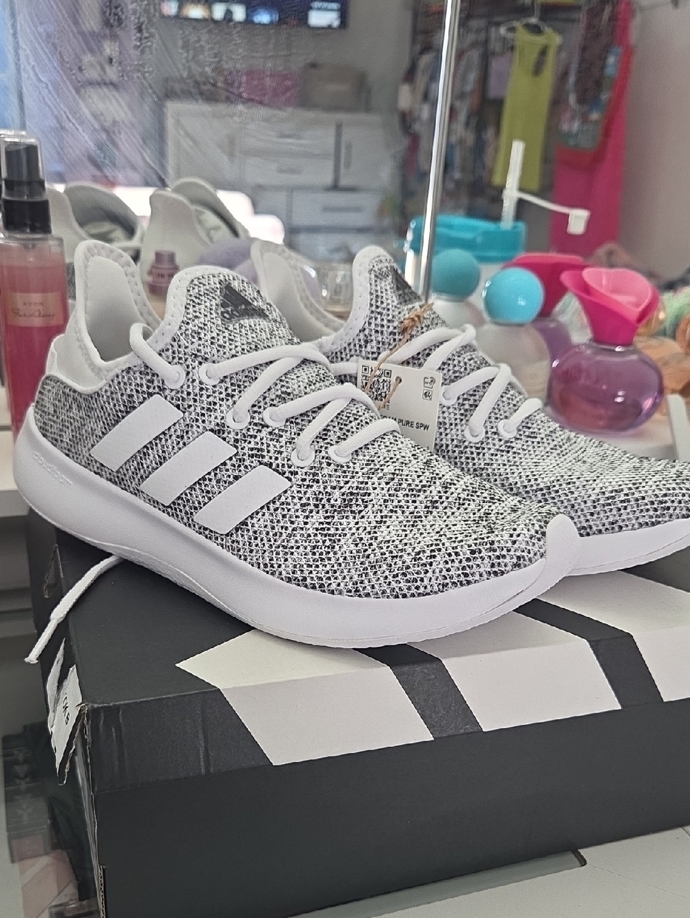 adidas Cloudfoam Gray and White Knit Sneaker